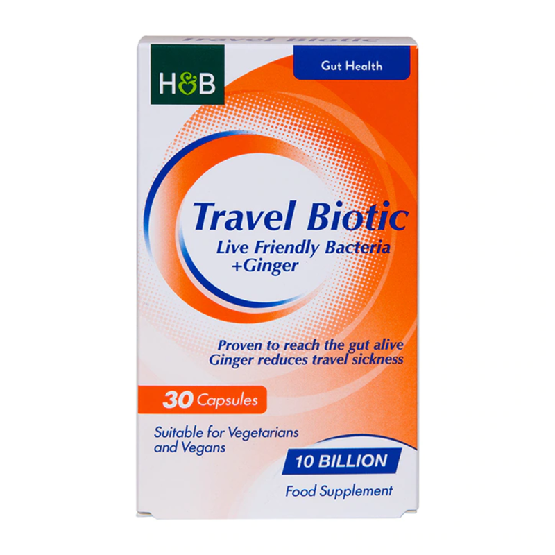 Holland & Barrett Travel Biotic Live Friendly Bacteria + Ginger 30 Capsules | London Grocery
