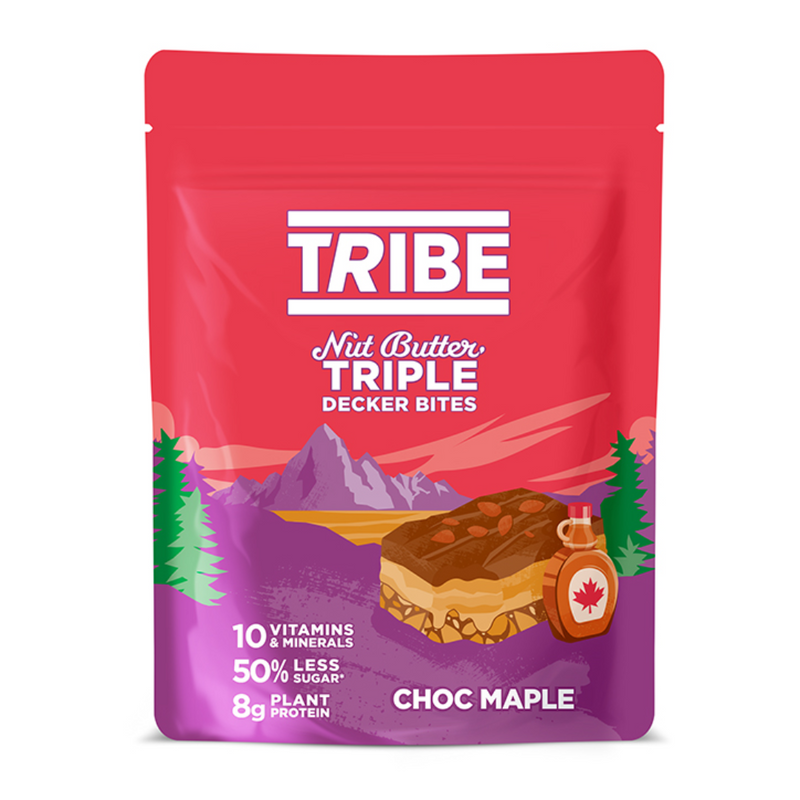 TRIBE Nut Butter Triple Decker Bites Chocolate Maple Sharing Bag 93g | London Grocery