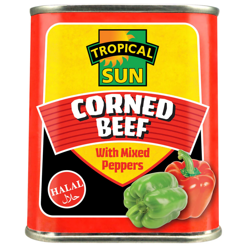 Tropical Sun Corned Beef Mixed Peppers Halal 12 x 340g | London Grocery