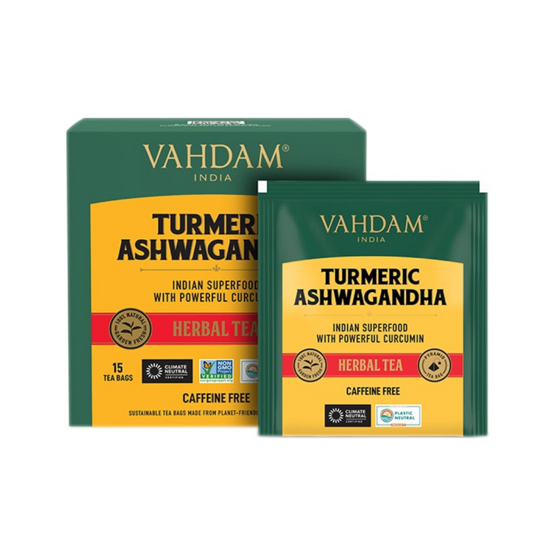 Vahdam Turmeric Ashwagandha Herbal Tea 15 Tea Bags | London Grocery