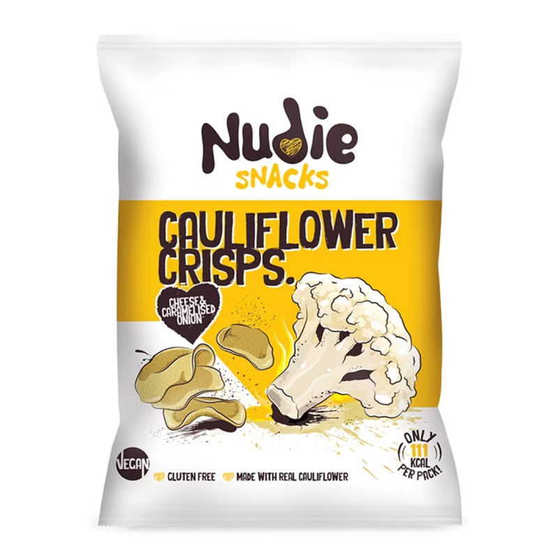 Nudie Snacks Cauliflower Crisps Vegan Cheese & Caramelised Onion 22g | London Grocery
