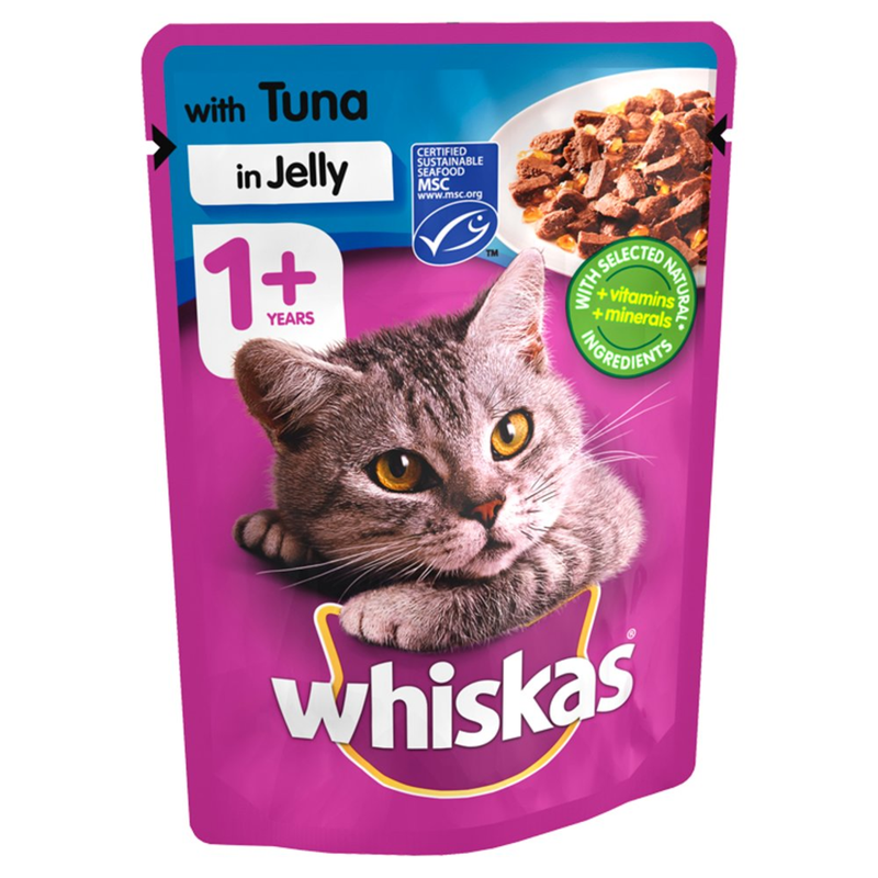 Whiskas Adult 1+ Wet Cat Food Pouches Tuna in Jelly 100g - London Grocery