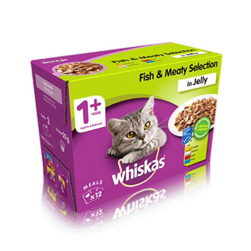 Whiskas Adult Wet Cat Food Pouches Fish & Meaty Selection in Jelly - London Grocery