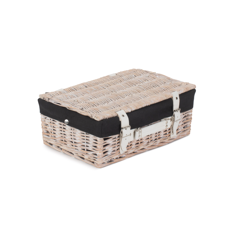 14" White Hamper With Black Lining | London Grocery
