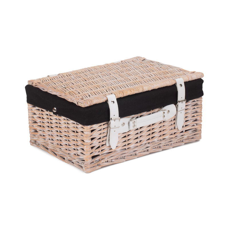 16" White Hamper With Black Lining | London Grocery