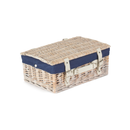 14" White Hamper With Navy Blue Lining | London Grocery
