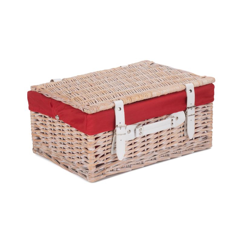 16" White Hamper With Red Lining | London Grocery
