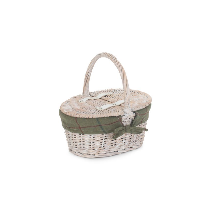 Child's White Wash Lidded Hamper With Green Tweed Lining | London Grocery