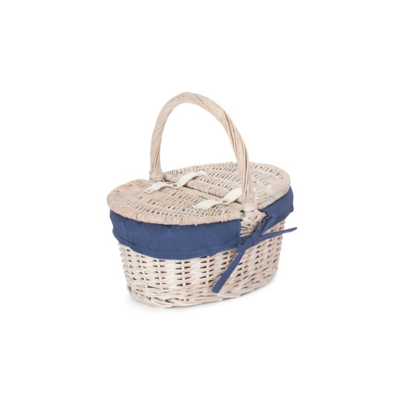 Child's White Wash Lidded Hamper With Navy Blue Lining | London Grocery