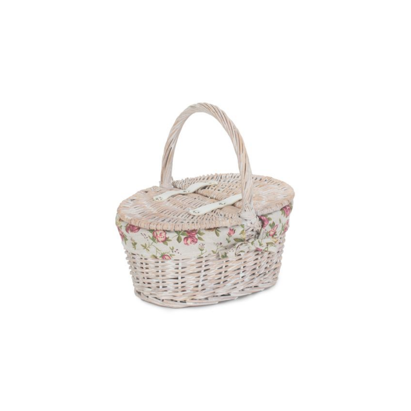 Child's White Wash Lidded Hamper With Garden Rose Lining | London Grocery