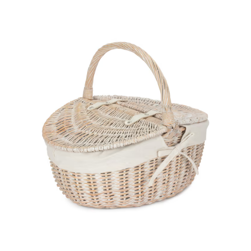 White Wash Finish Oval Picnic With White Lining | London Grocery