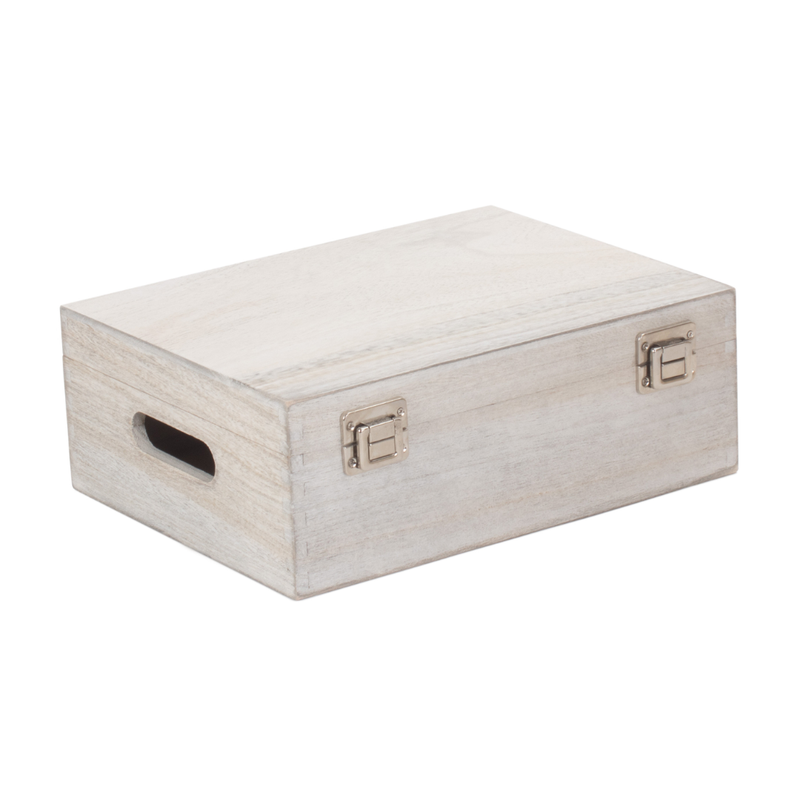 12" White Wash Wooden Box | London Grocery