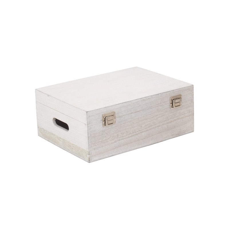 14" White Wash Wooden Box | London Grocery