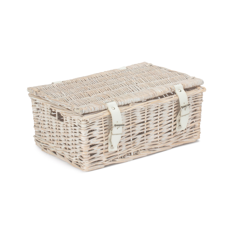14 Inch Empty Wicker Hamper Basket - White Wash - Unlined | London Grocery