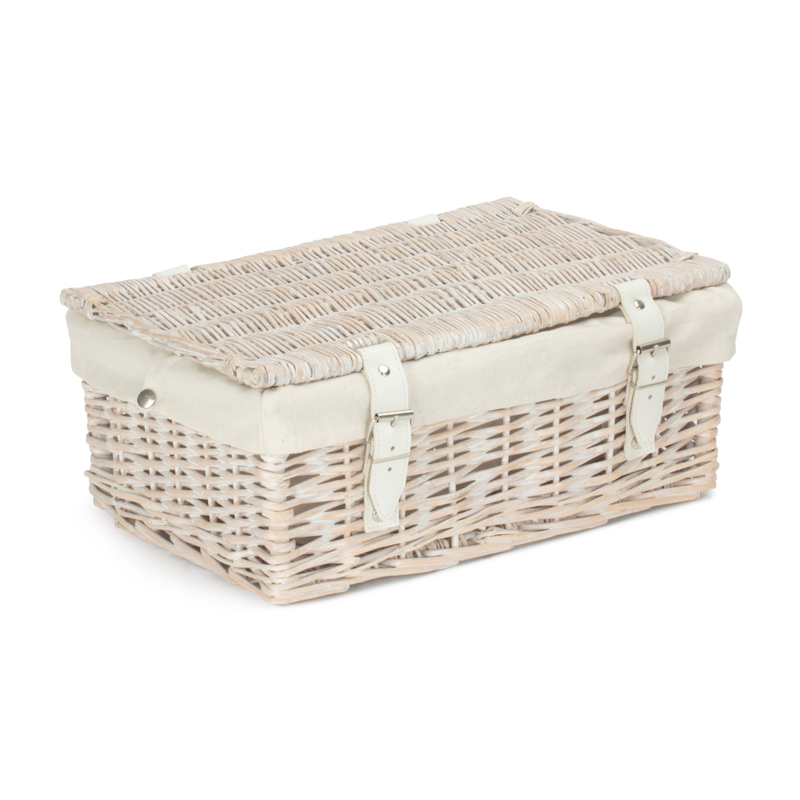 14 Inch Empty Wicker Hamper Basket - White Wash - White Lining | London Grocery