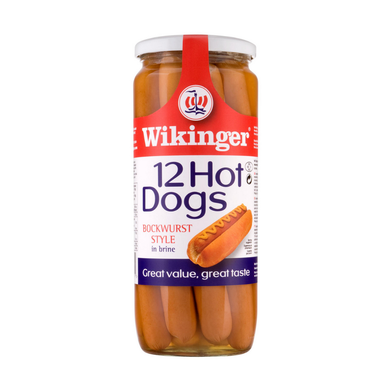 Wikinger 12 Hot Dogs Bockwurst Style in Brine 1030g  x 6 cases - London Grocery