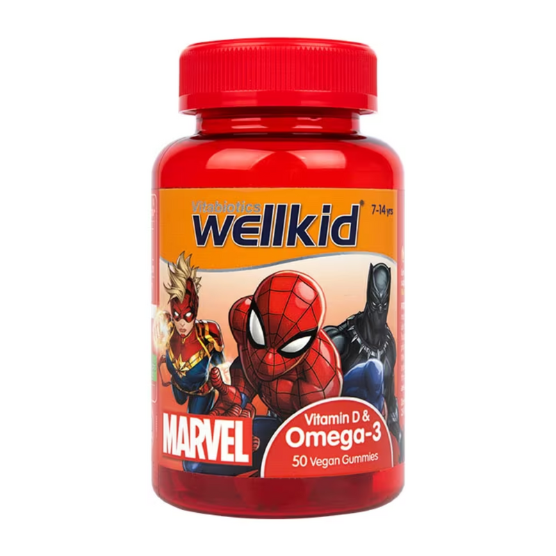 Vitabiotics Wellkid Marvel Vit D Omega 7-14 years 50 Vegan Soft Jellies | London Grocery