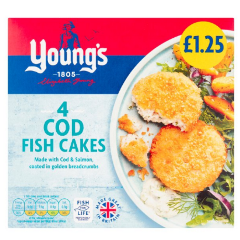 Young's 4 Cod Fish Cakes 200g  x 12 Packs | London Grocery