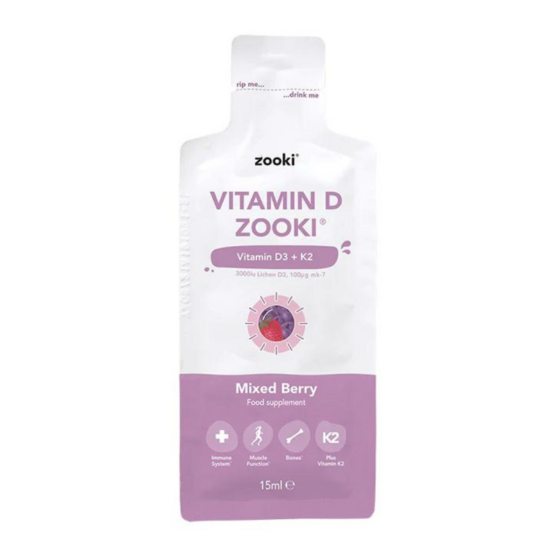 YourZooki Vitamin D3 3000IU & K2 100UG Mixed Berry Flavour 15ml Sachet | London Grocery